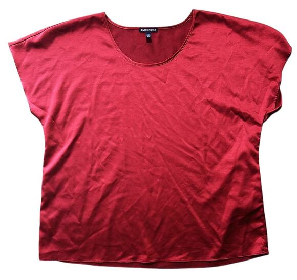 Eileen Fisher Tops - Eileen Fisher Satin Scoop Neck Burgundy Red Box Top Medium